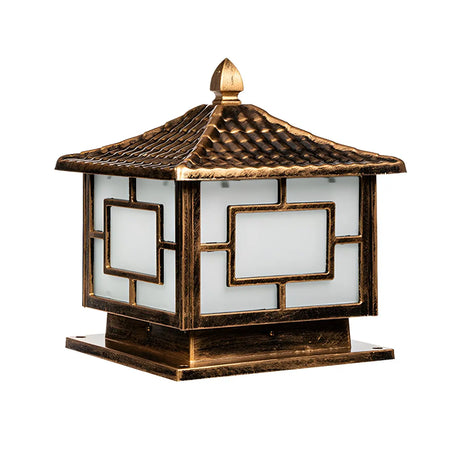 Chinese Style Solar Bronze Square Outdoor Table Lamp Image - 2