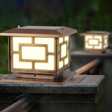 Chinese Style Solar Bronze Square Outdoor Table Lamp Image - 3