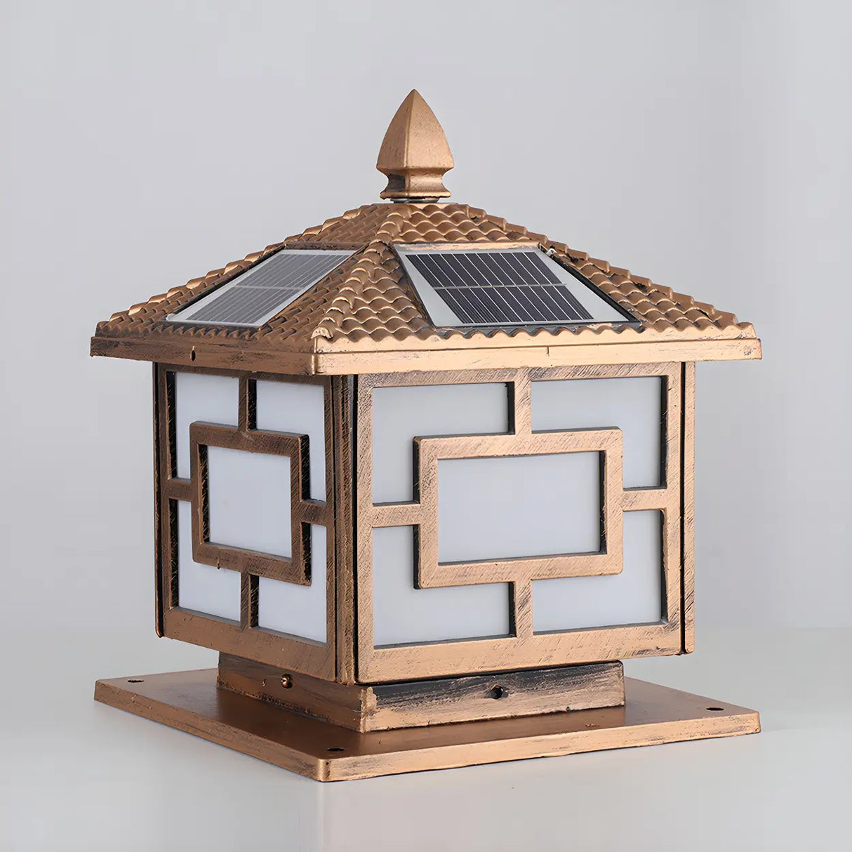 Chinese Style Solar Bronze Square Outdoor Table Lamp Image - 8