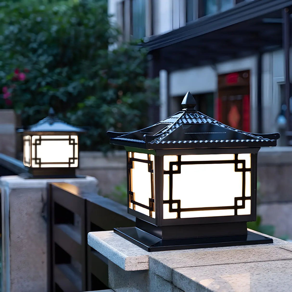 Chinese Style Square Metal Outdoor Lantern Lamp Bronze Image - 11