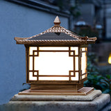 Chinese Style Square Metal Outdoor Lantern Lamp Bronze Image - 3