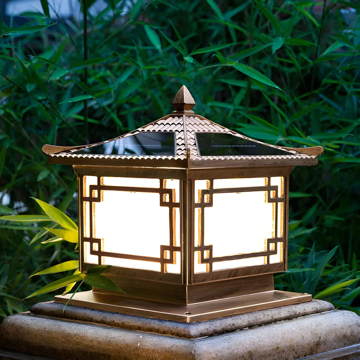 Chinese Style Square Metal Outdoor Lantern Lamp Bronze Image - 6