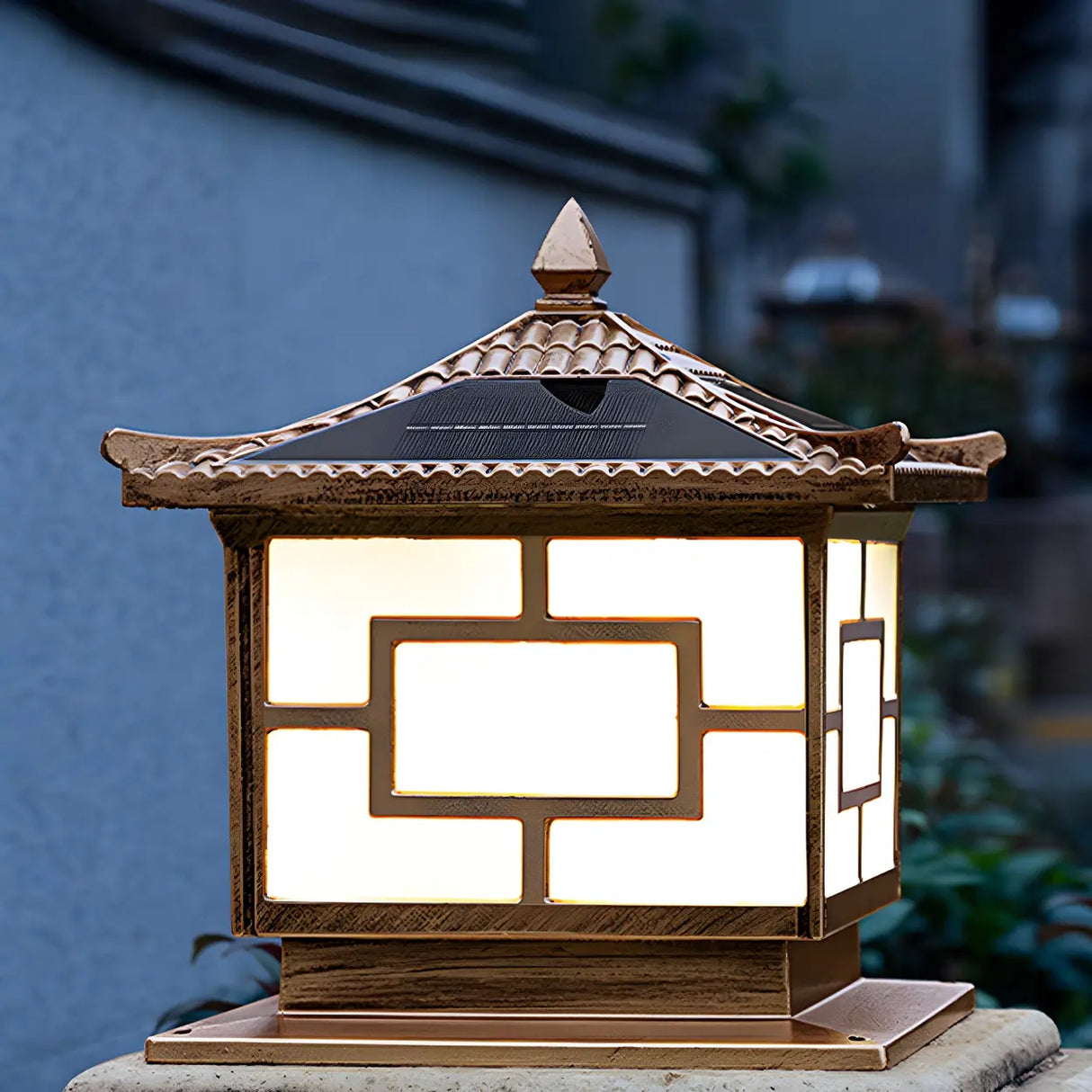 Chinese Style Square Metal Outdoor Solar Table Lamp Image - 1