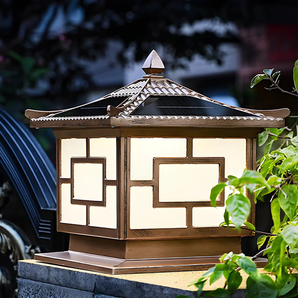 Chinese Style Square Metal Outdoor Solar Table Lamp Image - 10