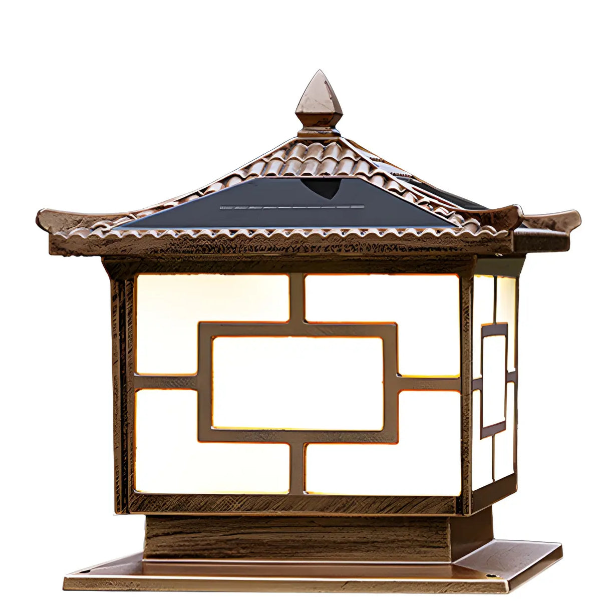 Chinese Style Square Metal Outdoor Solar Table Lamp Image - 5