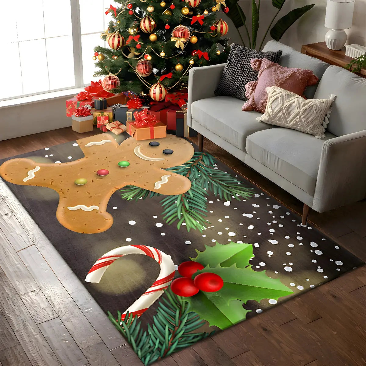 Christmas Gingerbread Polyester Rectangular Area Rug Image - 1