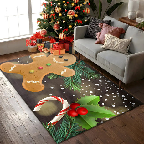 Christmas Gingerbread Polyester Rectangular Area Rug Image - 1