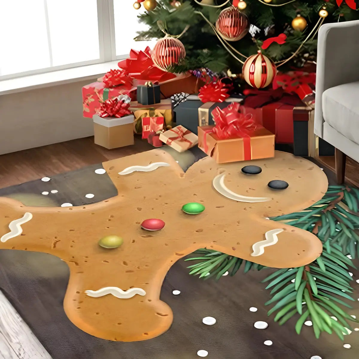 Christmas Gingerbread Polyester Rectangular Area Rug Image - 4