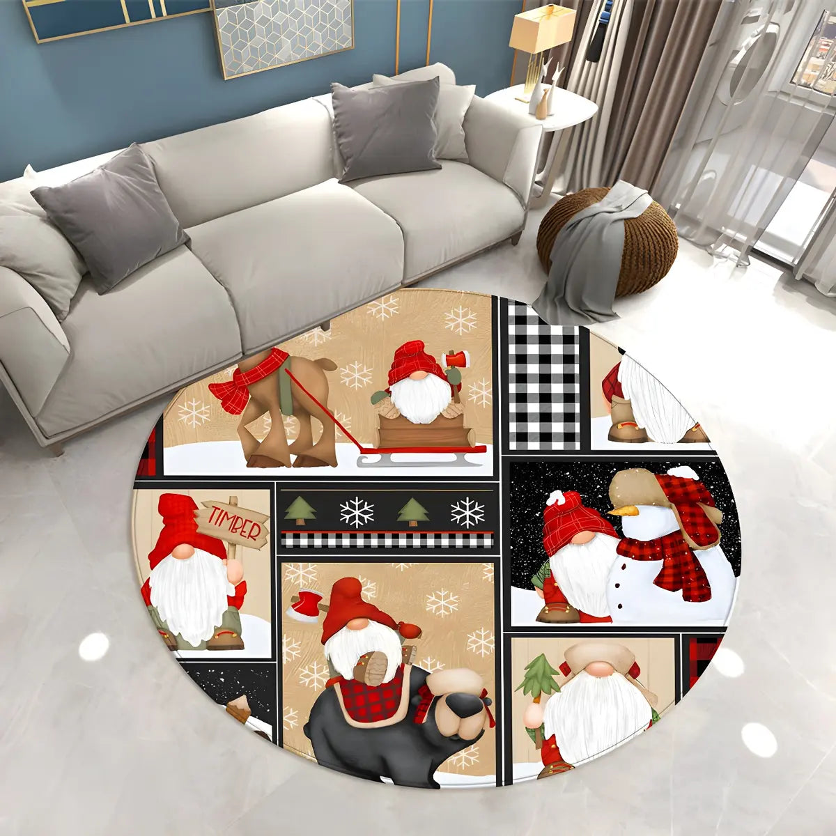 Christmas Round Polyester White Anti-Slip Area Rug Image - 5