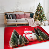 Christmas Santa Print Polyester Red Anti-Slip Area Rug Image - 3