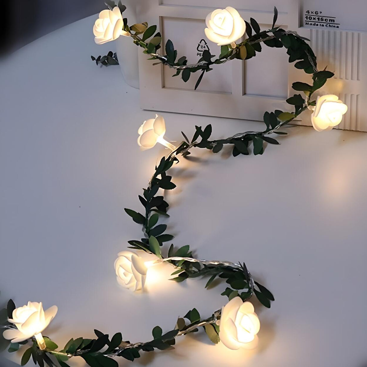 Christmas White Rose Battery-Powered String Lights Image - 4