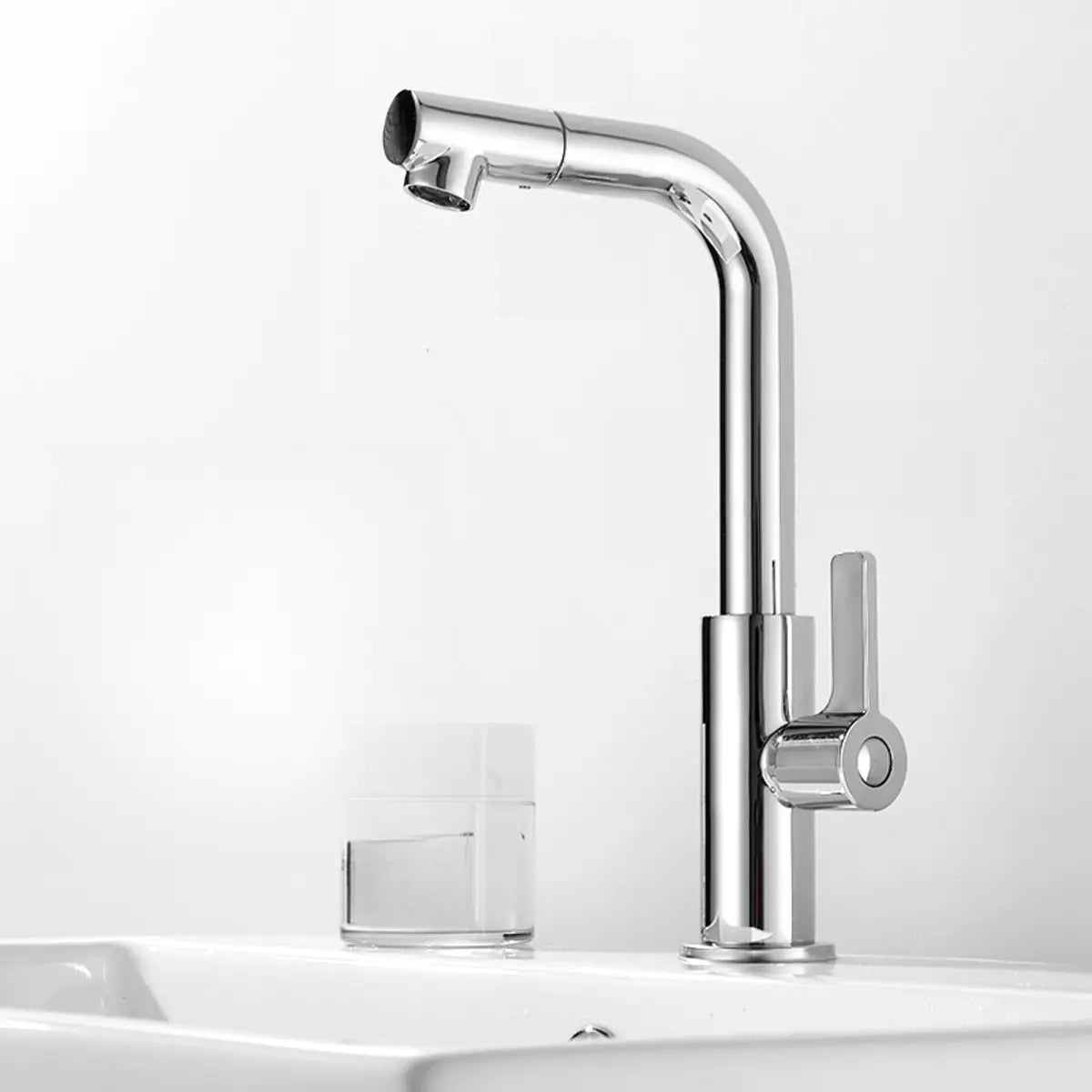 Chrome Gooseneck Swivel Spout Tall Vessel Sink Faucet Image - 3