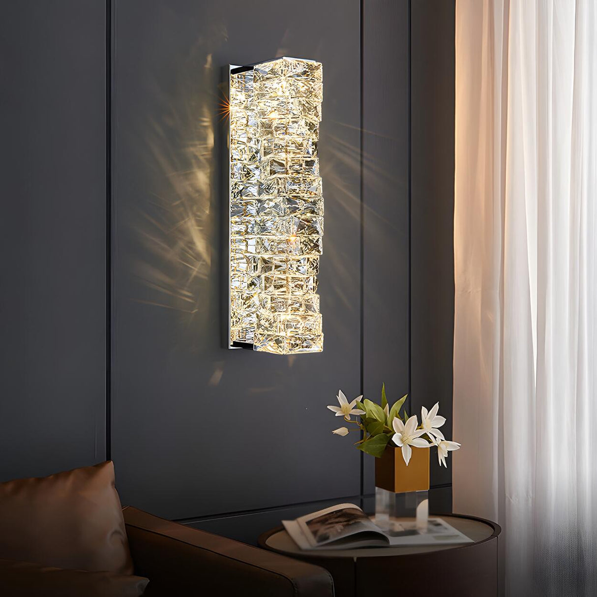 Chrome Luxury Crystal Wall Sconce Lighting Image - 3