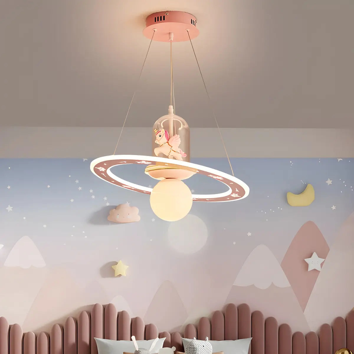 Circle Ball Unicorn Acrylic Kids Room Pink Chandelier Image - 4