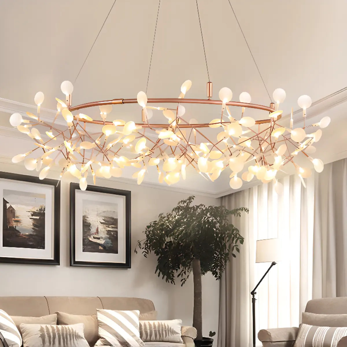 Circle Branch Metal Acrylic Living Room Chandelier Image - 3