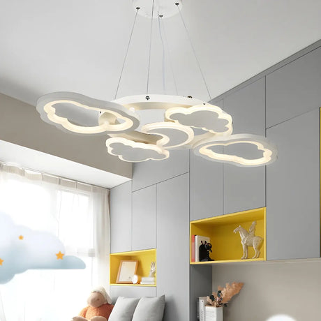 Circle Cloud Acrylic Kids Room White LED Large Chandelier Image - 2