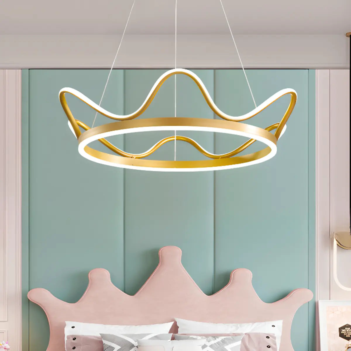 Circle Crown Metal Gold Acrylic LED Bedroom Chandelier Image - 1