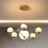 Circle Planet Stained Glass Kids Room 4-Light Chandelier Image - 4