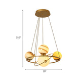 Circle Planet Stained Glass Kids Room 4-Light Chandelier #size