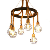 Circle Rope Cage Restaurant Black Edison Bulb Chandelier Image - 6