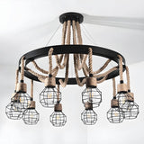 Circle Rope Metal Beige Cage Edison Bulb Chandelier Image - 11