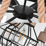 Circle Rope Metal Beige Cage Edison Bulb Chandelier Image - 14