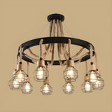 Circle Rope Metal Beige Cage Edison Bulb Chandelier Image - 5