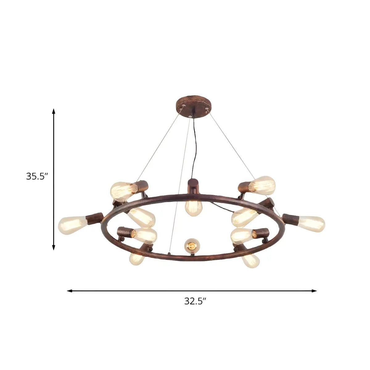 Circle Rust Metal Large Restaurant Edison Bulb Chandelier Image - 10