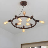 Circle Rust Metal Large Restaurant Edison Bulb Chandelier Image - 4