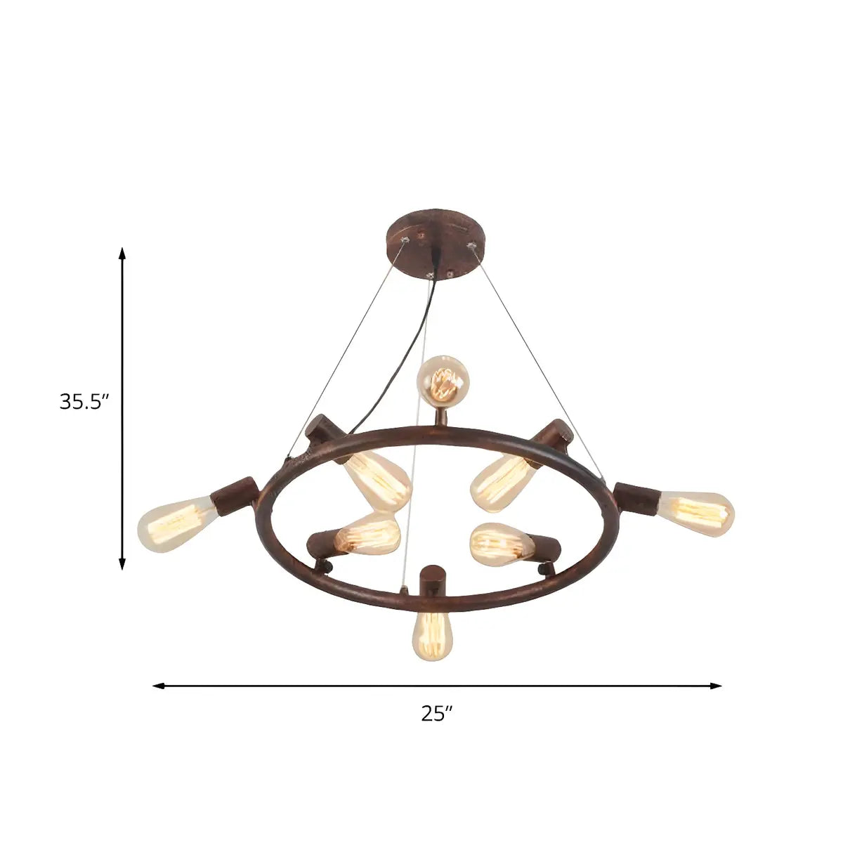 Circle Rust Metal Large Restaurant Edison Bulb Chandelier 