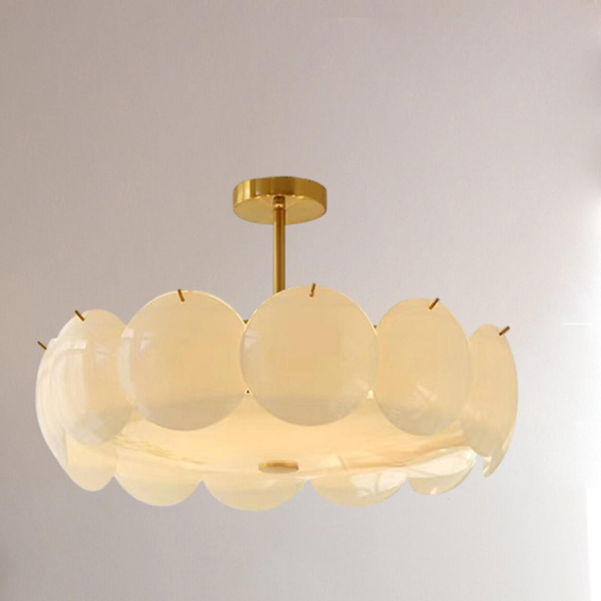 Circular Glass Gold Semi-Flush Mount Ceiling Light Image - 5