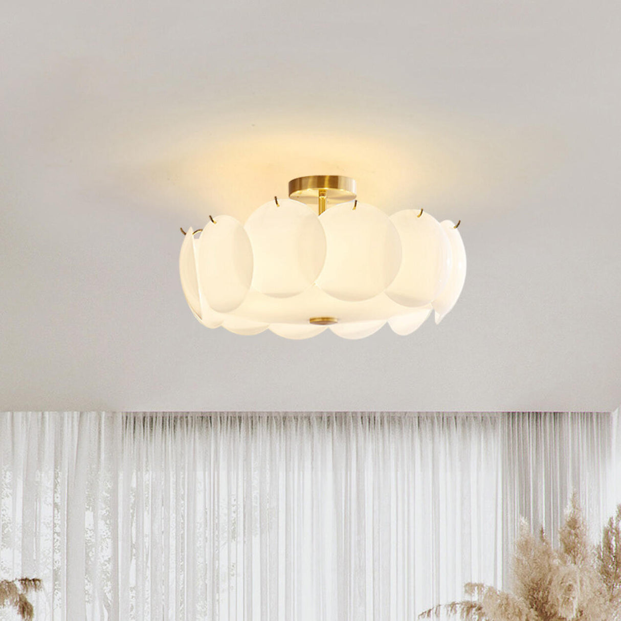 Circular Glass Gold Semi-Flush Mount Ceiling Light Image - 6