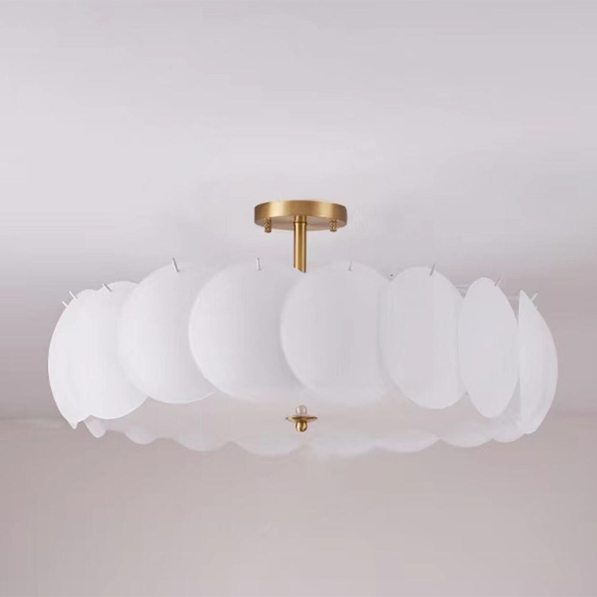 Circular Glass Gold Semi-Flush Mount Ceiling Light Image - 9