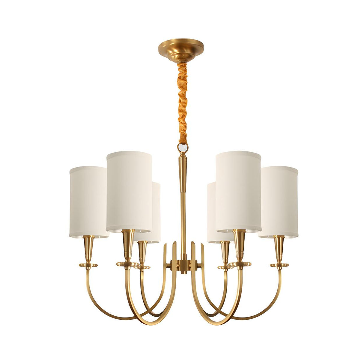 Classi Brass White Fabric Cylinder Living Room Chandelier Image - 4