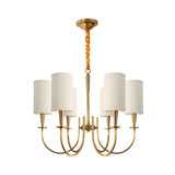 Classi Brass White Fabric Cylinder Living Room Chandelier Image - 4