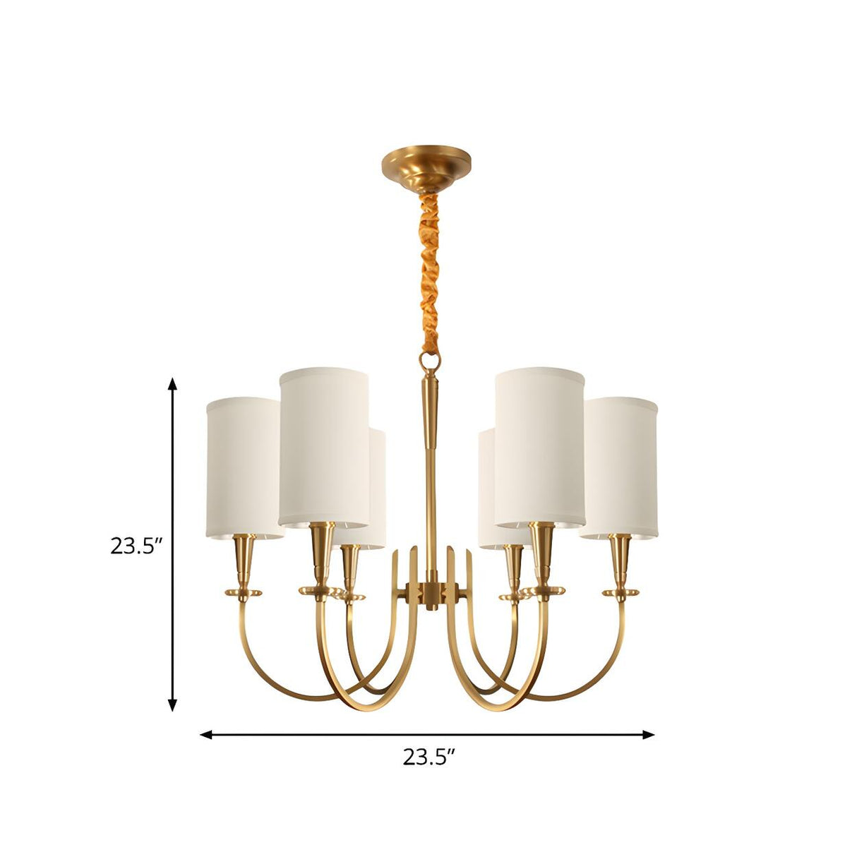 Classi Brass White Fabric Cylinder Living Room Chandelier 