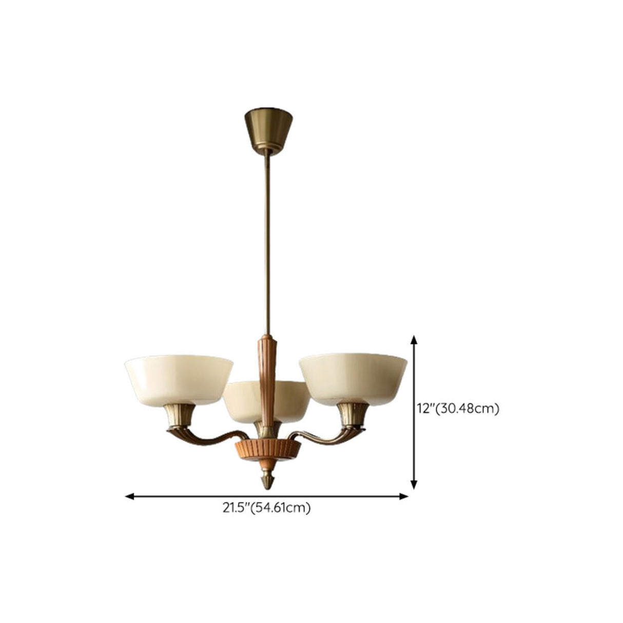 Classic 3-Light Adjustable Height White Glass Chandelier 