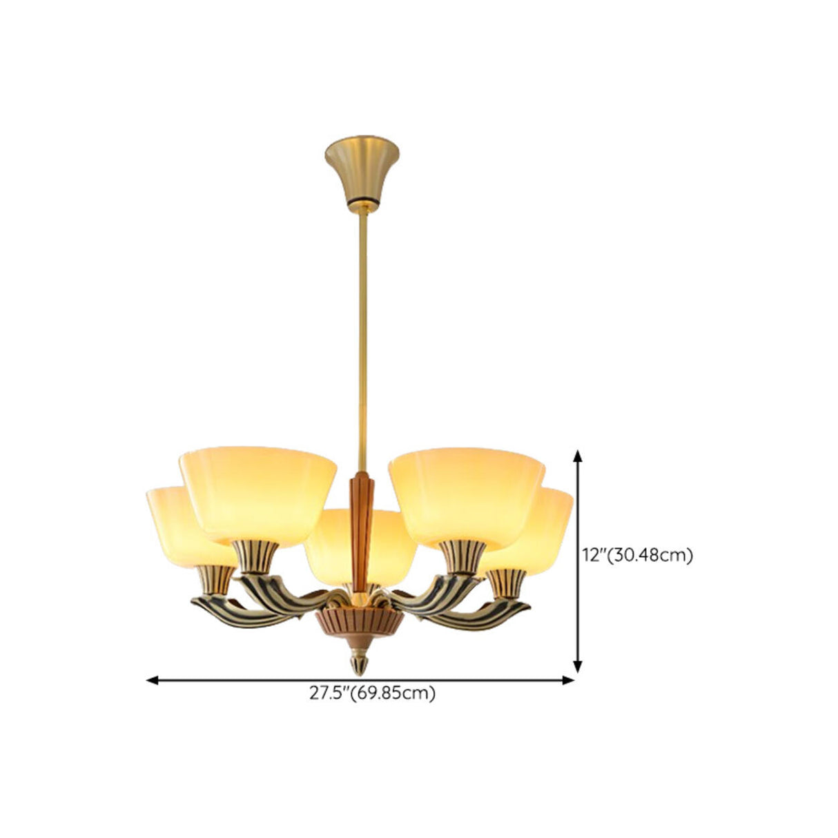 Classic 3-Light Adjustable Height White Glass Chandelier Image - 12