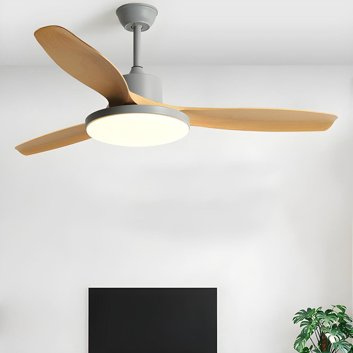 Classic 3 Wood Blade Remote Ceiling Fan with Light Image - 10