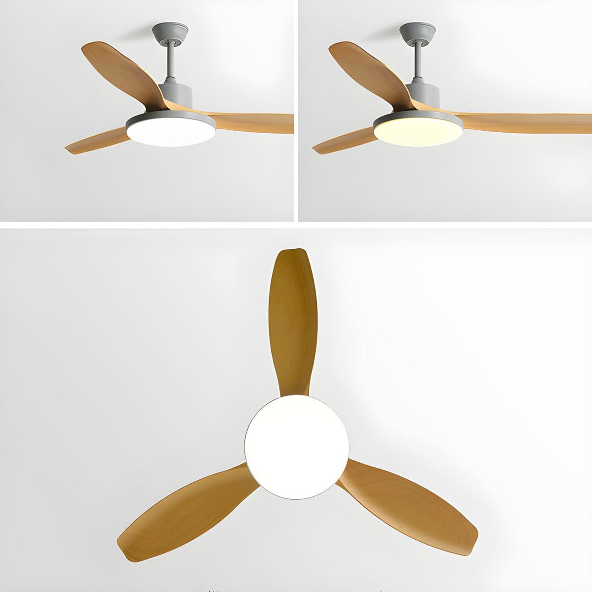 Classic 3 Wood Blade Remote Ceiling Fan with Light Image - 14