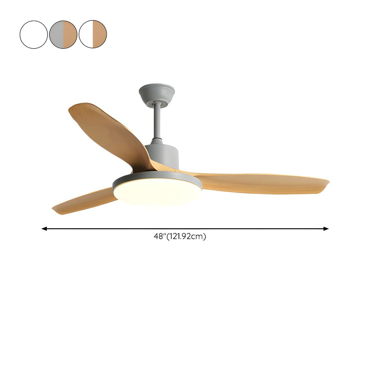 Classic 3 Wood Blade Remote Ceiling Fan with Light 