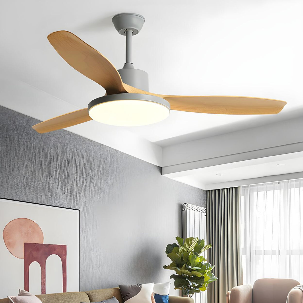 Classic 3 Wood Blade Remote Ceiling Fan with Light Image - 4