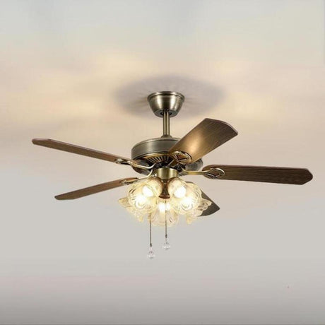 Classic 5 Blades Bronze Flower Ceiling Fan with Lights Image - 2