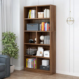 Classic 5-Shelf Oak Finish Wooden Tall Bookcase Brown Image - 1