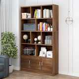 Classic 5-Shelf Oak Finish Wooden Tall Bookcase Brown Image - 17