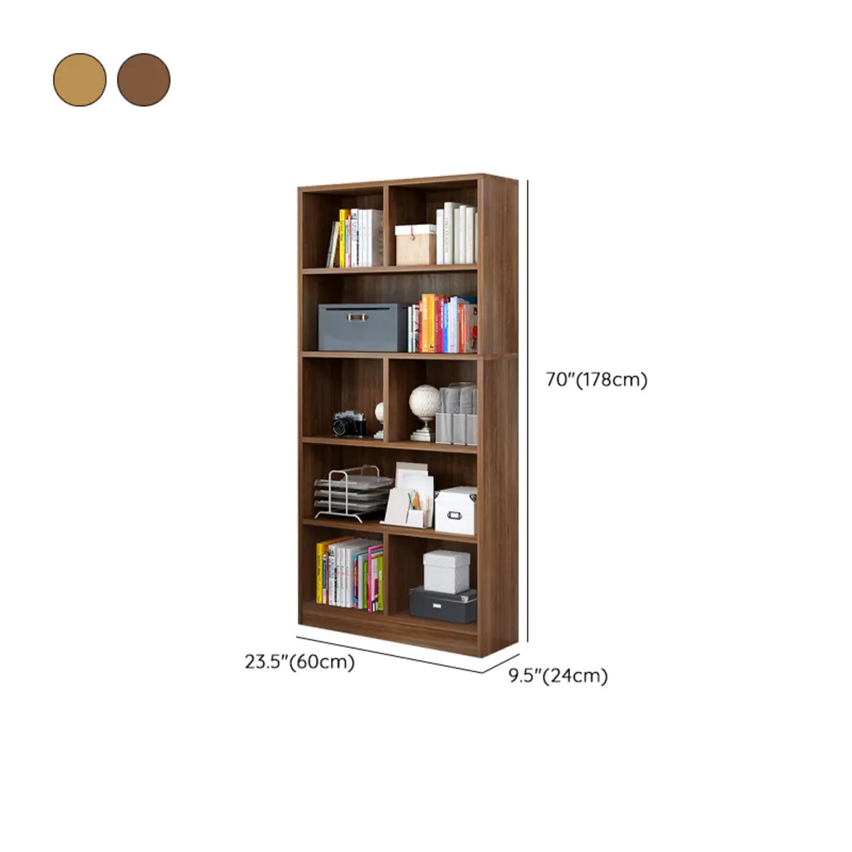 Classic 5-Shelf Oak Finish Wooden Tall Bookcase Brown Image - 29