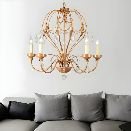 Classic Antique Dining Room Brass Crystal Candle Chandelier Image - 2