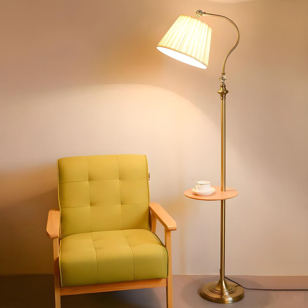 Classic Barrel Bedside Metal Side Table Floor Lamp Image - 3