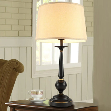 Classic Barrel Fabric Shade Modern Black Table Lamp Image - 2