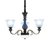 Classic Bedroom 3-Light Blue Milk Glass Floral Chandelier Image - 3